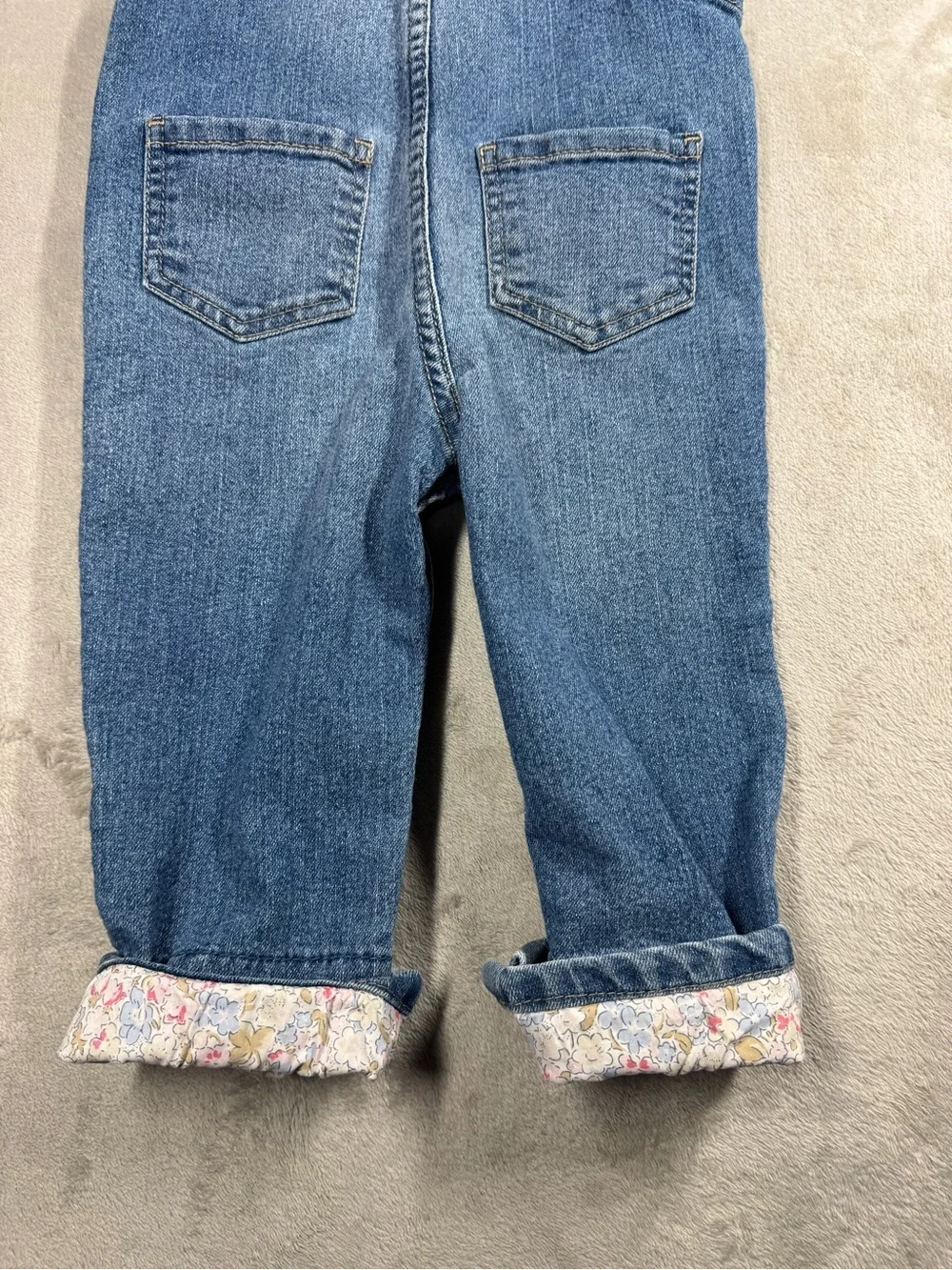 Oshkosh B’Gosh Baby Girl Denim Blue Jean Floral Trim Overalls Size 18 Months